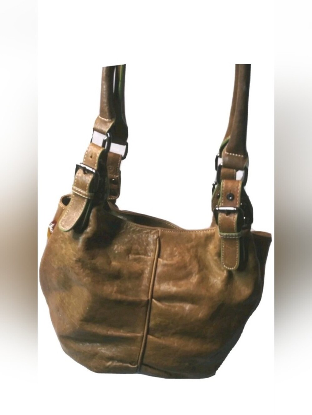 Vintage Barr + Barr New York Leather Bag Boho Shoulder Tote Olive Brown &  Green - Picture 3 of 10